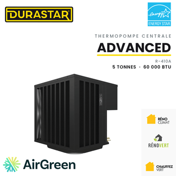 Thermopompe Centrale DURASTAR Advanced | 5 Tonnes - 60000 BTU - R410A — installée par AirGreen à Montréal, Laval, Longueuil, Rive-Sud et Rive-Nord
