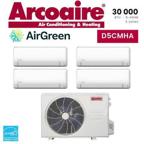 Thermopompe 4 zones Arcoaire D5CMHA de 30 000 BTU au R-454B : 4 unités murales et unité extérieure