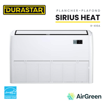 Thermopompe Plancher-Plafond DURASTAR Sirius Heat | 24000 BTU - R410A — installée par AirGreen à Montréal, Laval, Longueuil, Rive-Sud et Rive-Nord