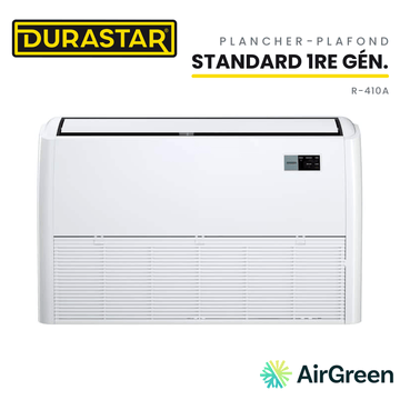 Thermopompe Plancher-Plafond DURASTAR Standard 1re génération | 18000 BTU - R410A — installée par AirGreen à Montréal, Laval, Longueuil, Rive-Sud et Rive-Nord