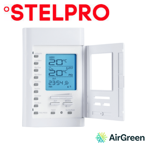 Thermostat de plancher chauffant STELPRO STCP — vente et installation par AirGreen à Montréal, Laval, Longueuil, Rive-Sud et Rive-Nord