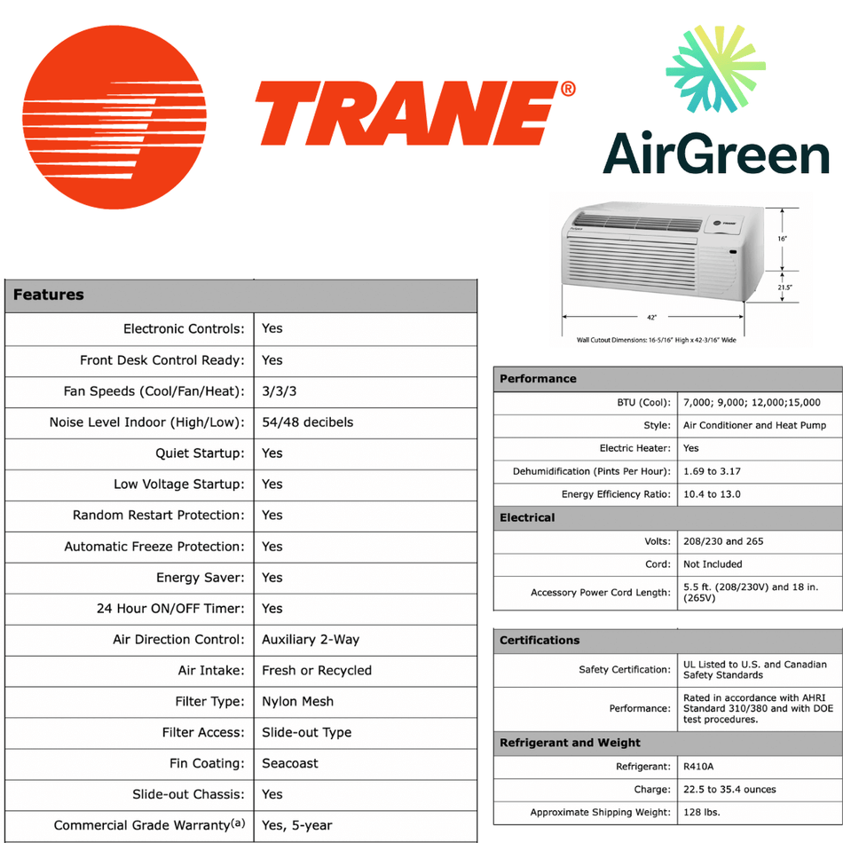 PTAC : Trane | AC 12 000 BTU | Montreal, Laval, Longueuil, South Shore and North Shore