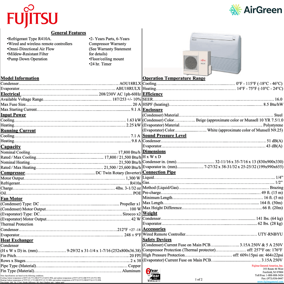 FUJITSU Suspended Unit | 18,000 BTU | Montreal, Laval, Longueuil, South Shore and North Shore