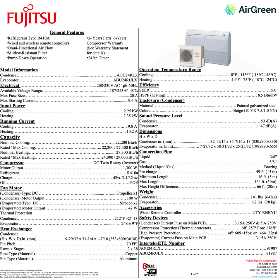 FUJITSU Suspended Unit | 24,000 BTU | Montreal, Laval, Longueuil, South Shore and North Shore