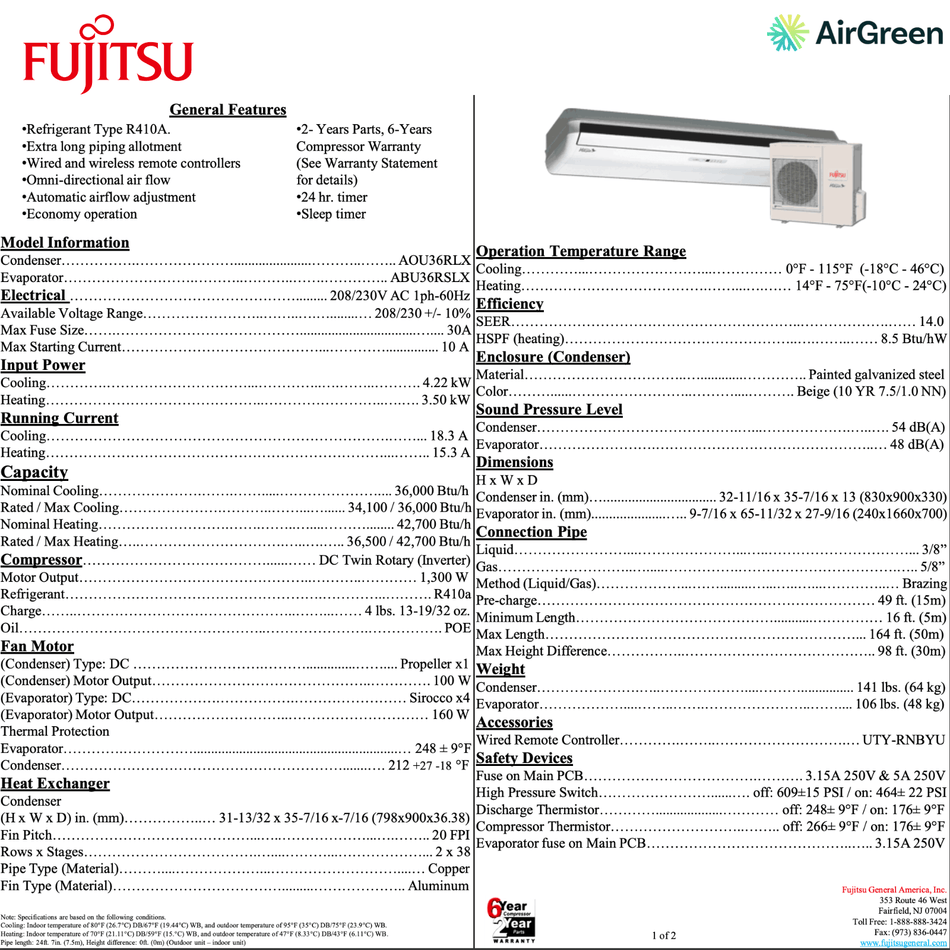 FUJITSU Suspended Unit | 36,000 BTU | Montreal, Laval, Longueuil, South Shore and North Shore