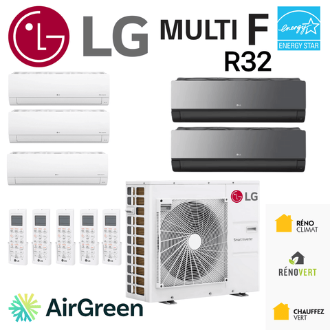 Thermopompe 5-Zone LG MULTI F R32 | Compresseur 48000 BTU avec télécommandes et unité extérieure.