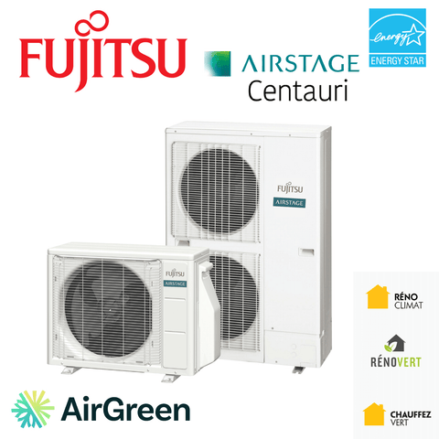 Thermopompe centrale FUJITSU CENTAURI R32 | 2.5 Tonnes - 30000 BTU avec logo Energy Star et AirGreen