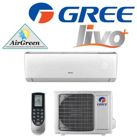 Thermopompe Murale GREE LIVO+ de 9 000 BTU (115V) Montréal avec unité intérieure, télécommande et unité extérieure