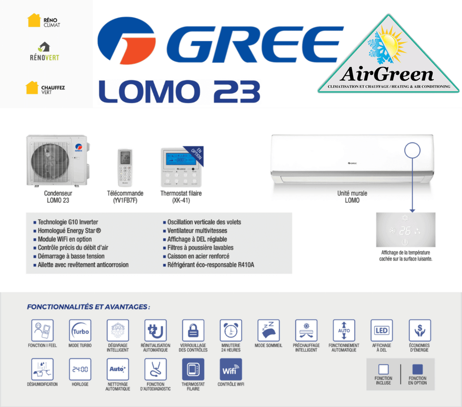Wall Mounted Heat Pump GREE LOMO 23 of 24 000 BTU Montreal (-25°C)