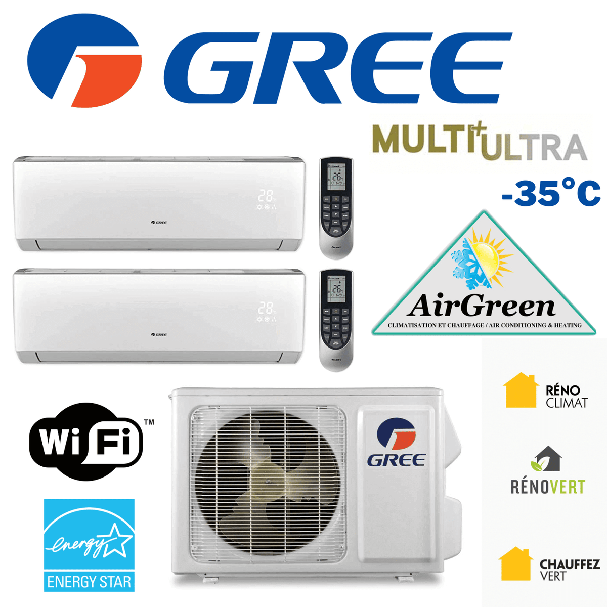 Thermopompe Double Zone Gree Multi+ Ultra Compresseur 18 000 BTU