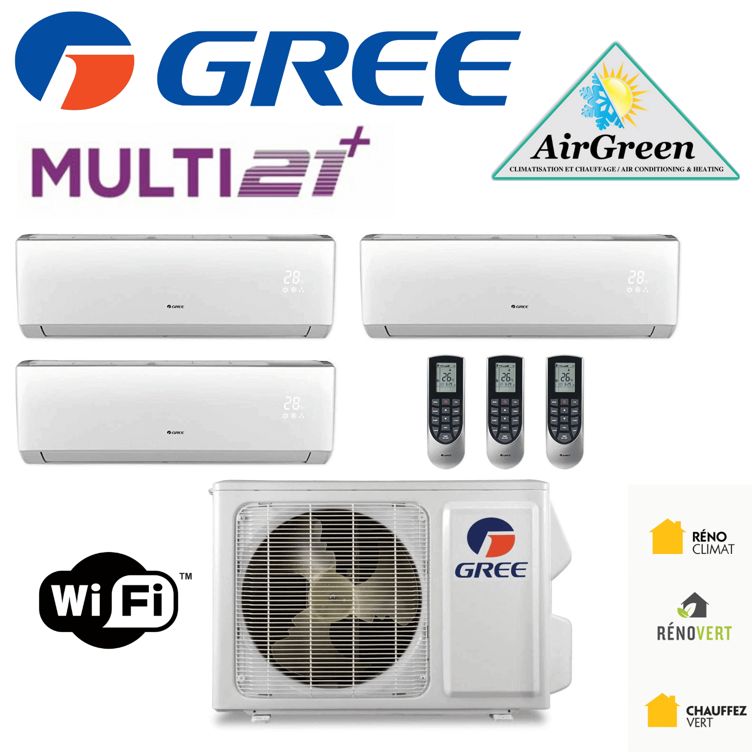 Thermopompe Triple Zone Gree Multi21+ Compresseur 42 000 BTU