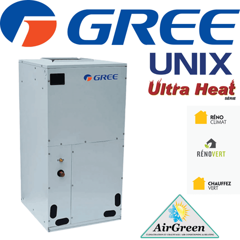 Fournaise électrique GREE UNIX 4 Tonnes Montréal avec options écono-énergétiques illustrées