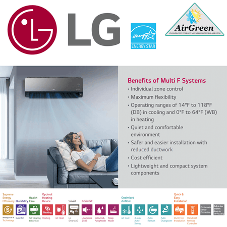Thermopompe Murale LG ART COOL MIRROR de 18 000 BTU spec sheet with relevant information