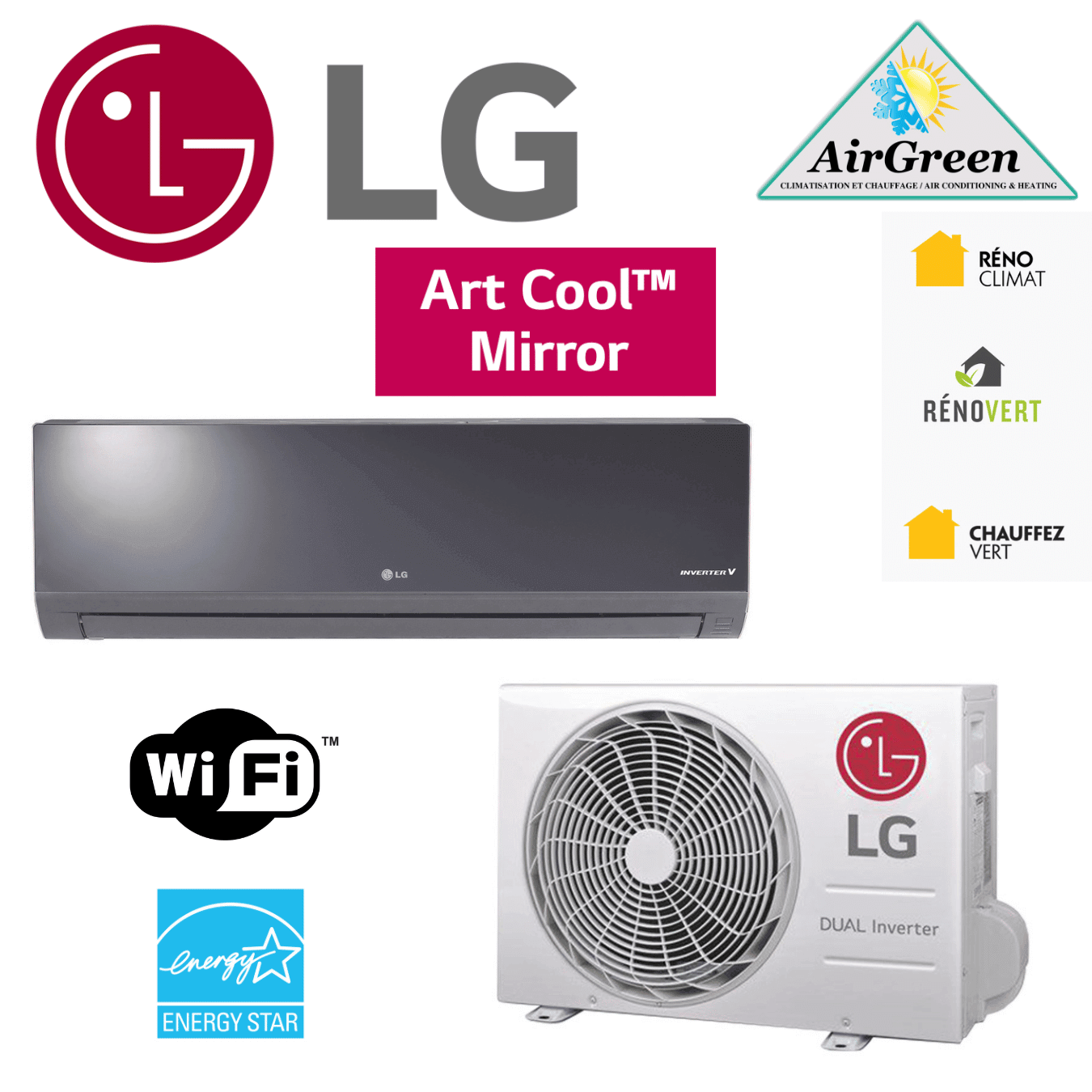 Thermopompe Murale LG ART COOL MIRROR de 18 000 BTU