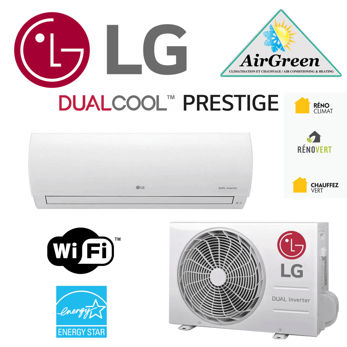 Thermopompe Murale LG DUALCOOL PRESTIGE de 12 000 BTU