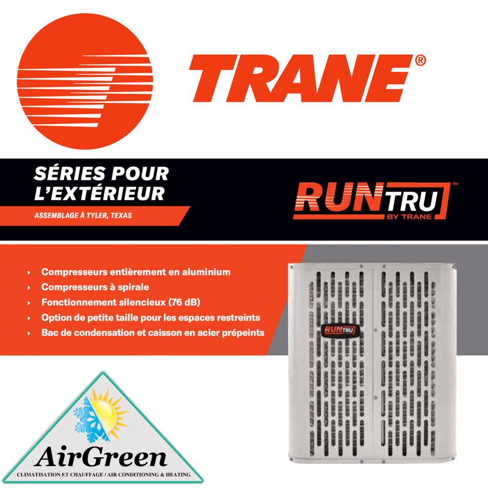 Thermopompe Centrale RunTru 14 SEER par TRANE de 2.5 Tonnes