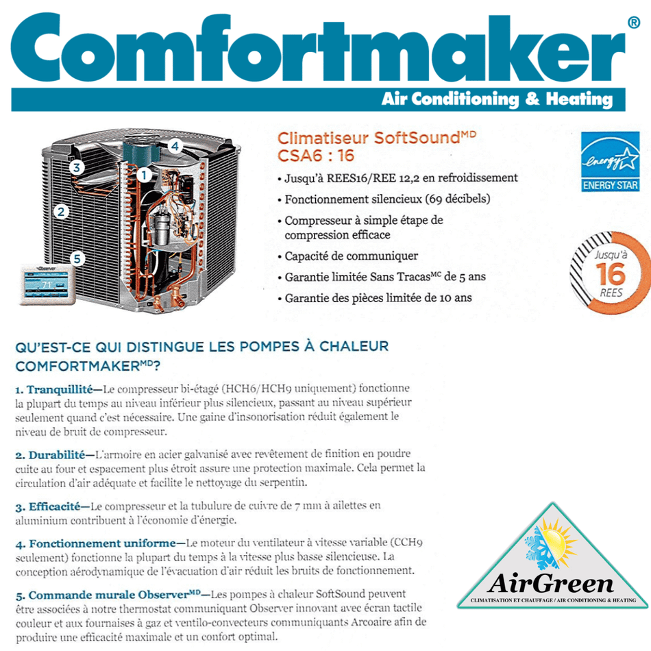 Thermopompe Centrale Comfortmaker CHS6 de 3.5 Tonnes