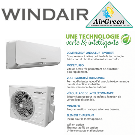 Thermopompe Murale Windair Série 17 de 18 000 BTU spec sheet with relevant information