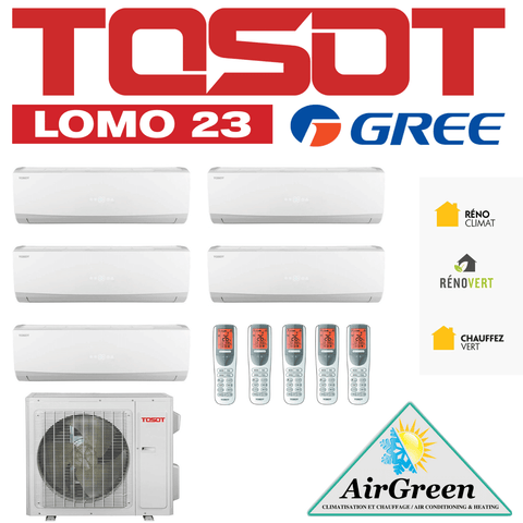 Thermopompe Cinq Zones Tosot Lomo 23 SEER Compresseur 42 000 BTU Montréal air conditioners with remotes