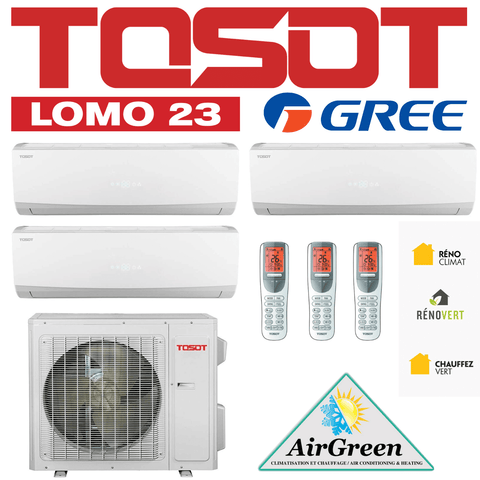 Thermopompe Triple Zone Tosot Lomo 23 SEER Compresseur 42 000 BTU Montréal, système multi-zone haute efficacité.