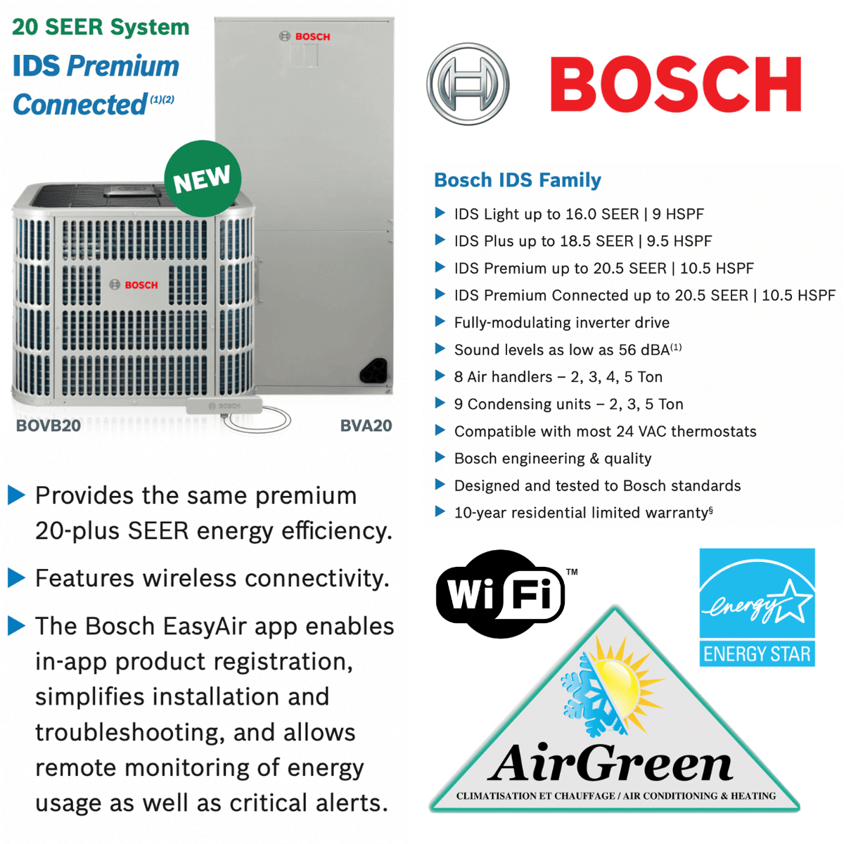 Thermopompe Centrale Bosch IDS 2.1 PREMIUM CONNECTED 3 Tonnes spec sheet with relevant information