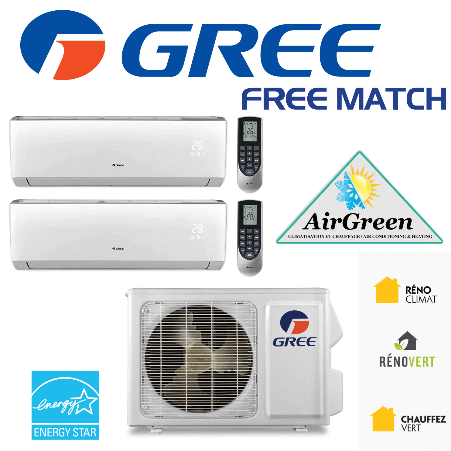 Thermopompe Double Zone Gree Free Match Compresseur 24 000 BTU