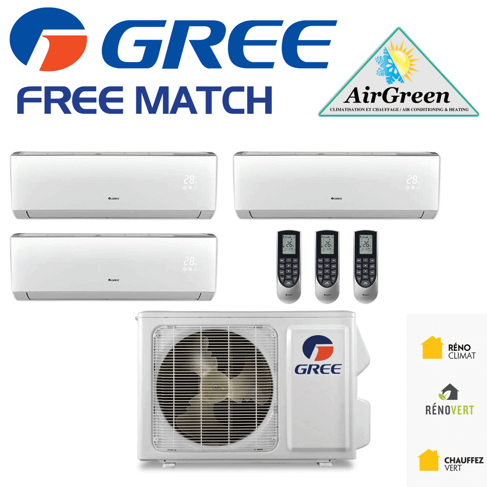 Thermopompe Triple Zone Gree Free Match Compresseur 42 000 BTU