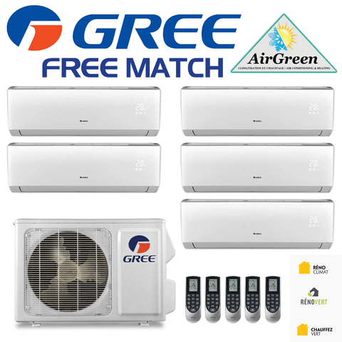 Thermopompe Cinq Zone Gree Free Match Compresseur 42 000 BTU Montréal installation multi-zone