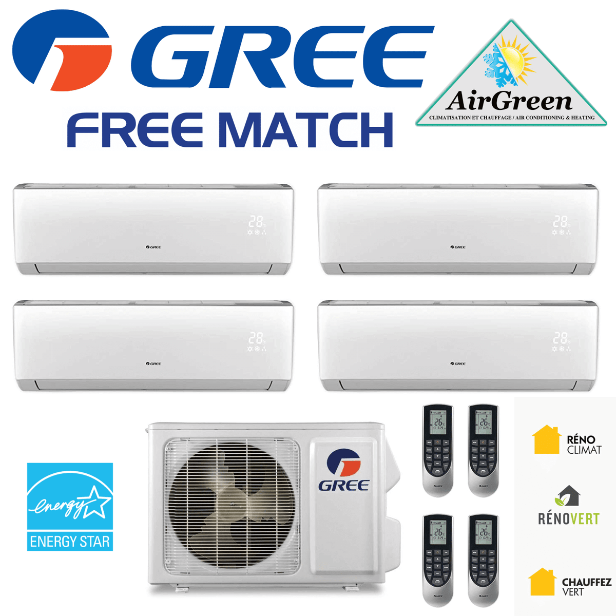 Thermopompe Quad Zone Gree Free Match Compresseur 30 000 BTU