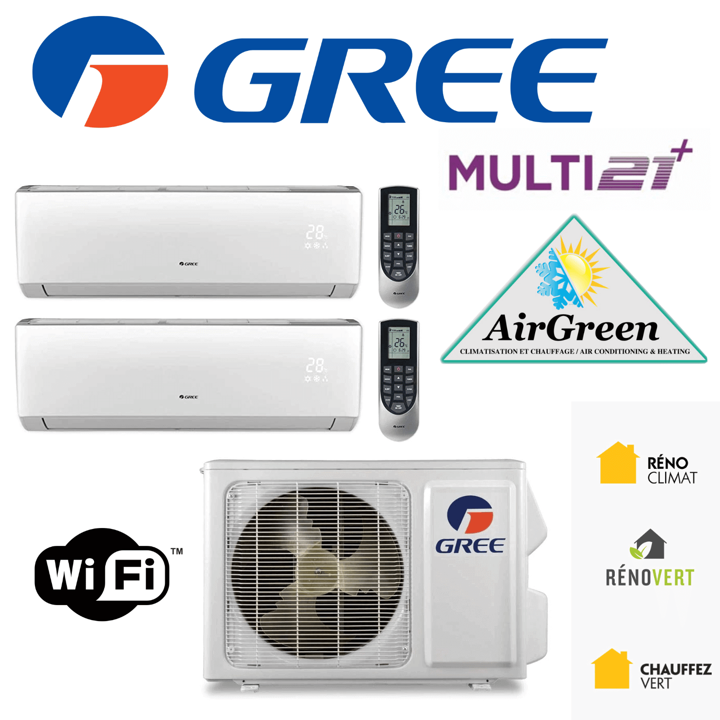 Thermopompe Double Zone Gree Multi21+ Compresseur 42 000 BTU