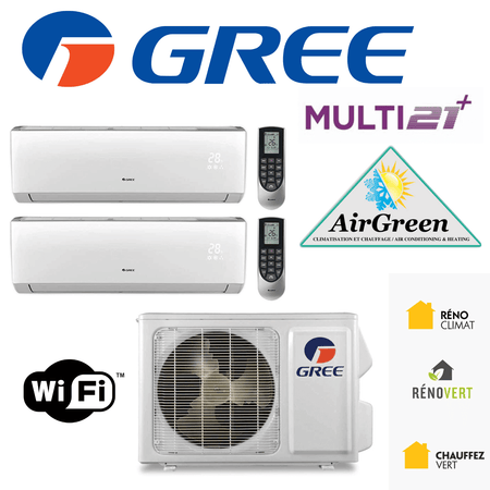 Thermopompe Double Zone Gree Multi21+ Compresseur 42 000 BTU