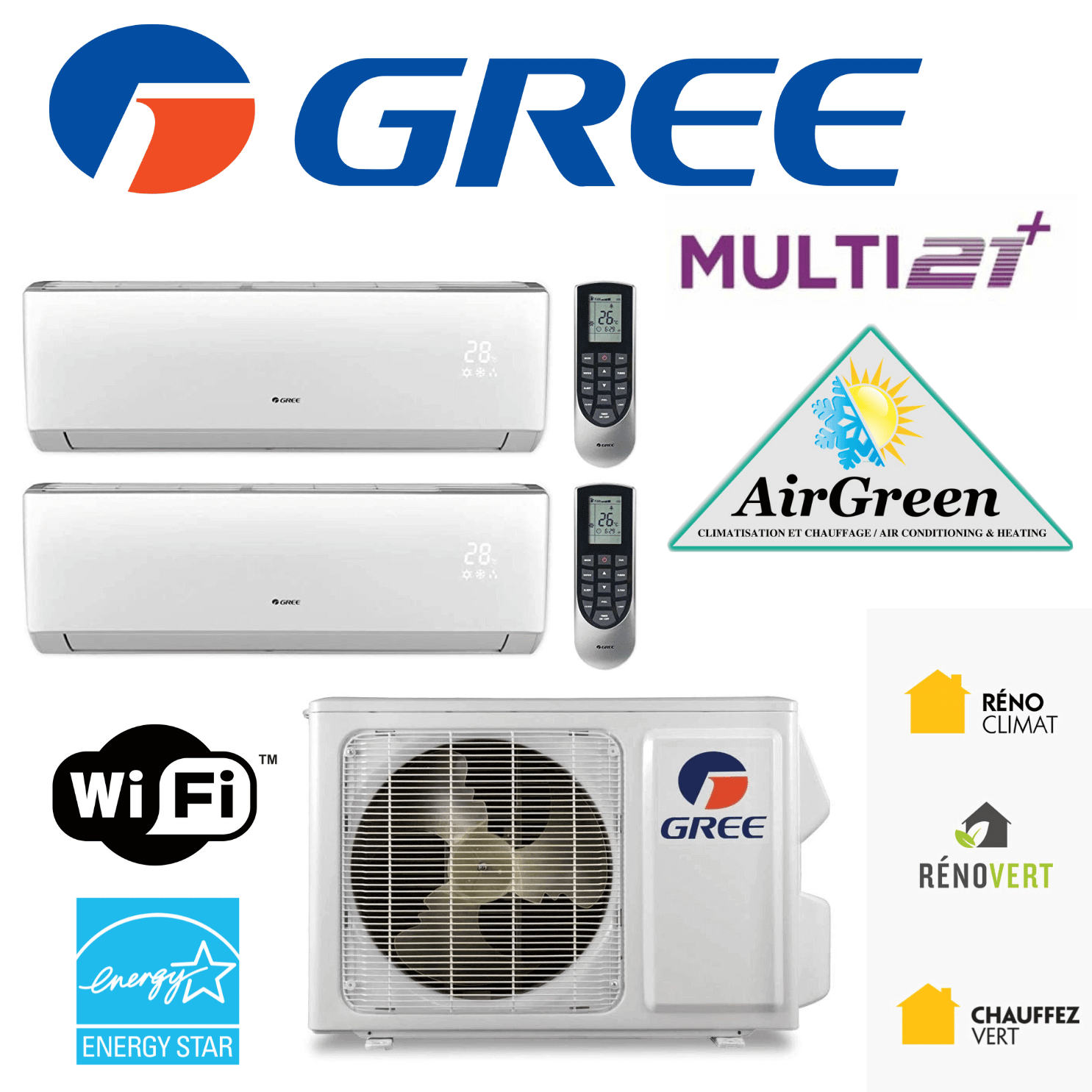 Thermopompe Double Zone Gree Multi21+ Compresseur 24 000 BTU
