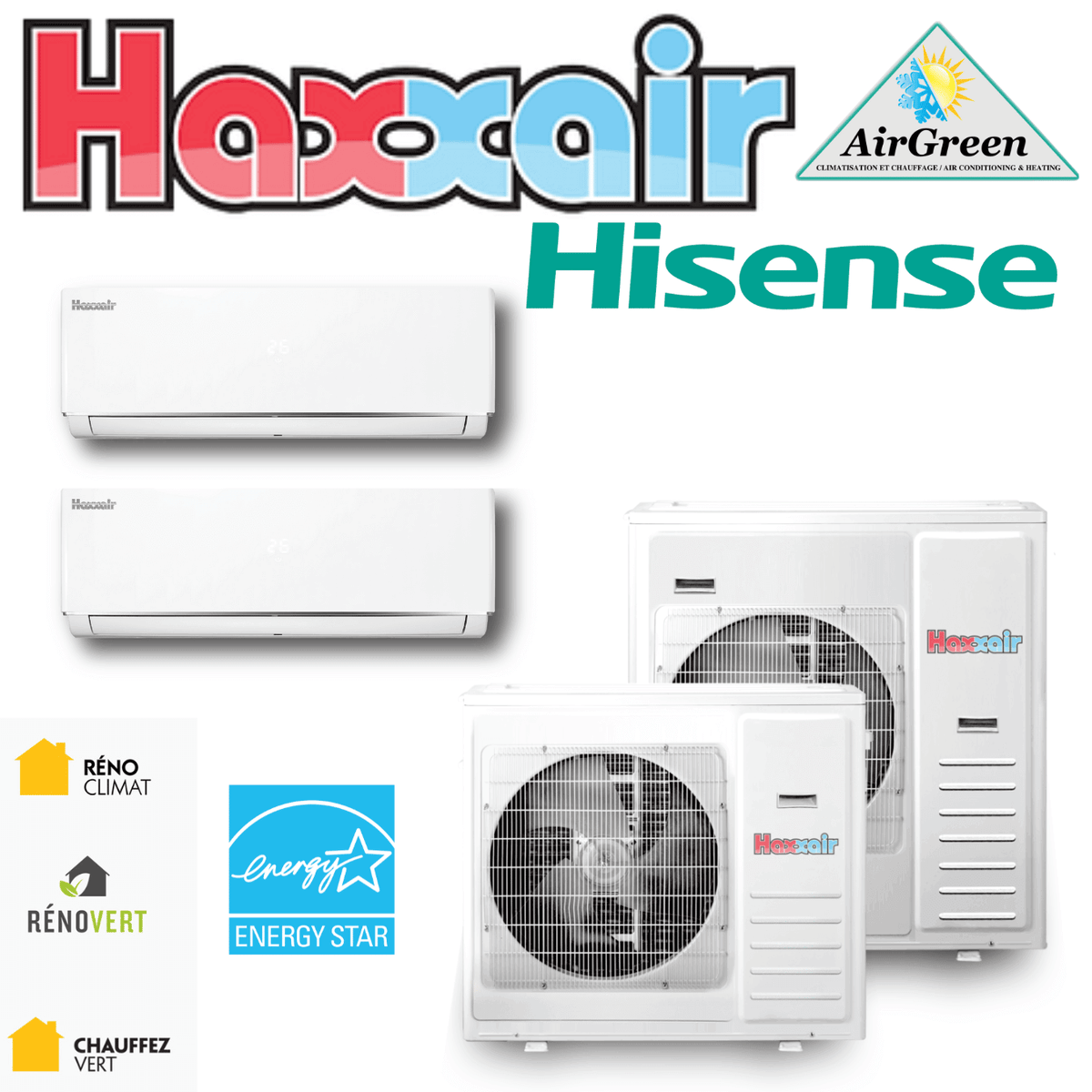 Thermopompe Double Zone Haxxair T2D Compresseur 24 000 BTU