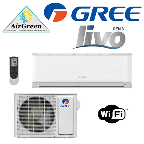 Thermopompe Murale GREE LIVO GEN3 de 18 000 BTU Montréal, unité murale Wi-Fi avec télécommande par AirGreen.
