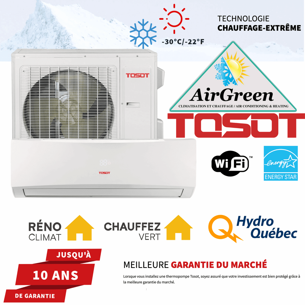 Thermopompe Murale Tosot LOMOPLUS ULTRAHEAT de 36 000 BTU spec sheet with relevant information