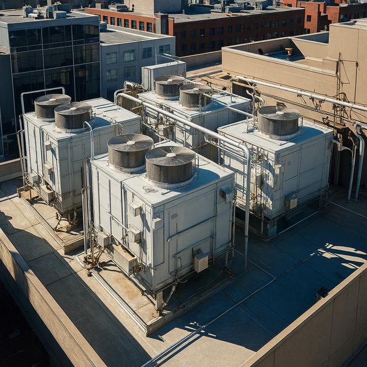 Rooftop units illustrating quels sont les signes que ma climatisation commerciale a besoin d'un service? Montreal AirGreen