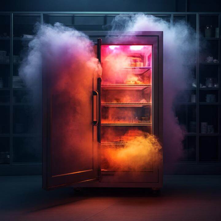 Effet de l'humidité sur un système de réfrigération commerciale avec fumée colorée.