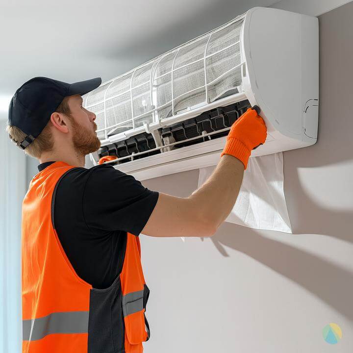 Technicien vérifiant le système de climatisation sur un toit de Montréal au lever du soleil. Comment choisir le bon prestataire de services de climatisation commerciale?