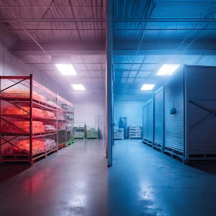 En quoi les chambres froides diffèrent-elles des unités de réfrigération commerciale classiques? Image d'entrepôt réfrigéré.