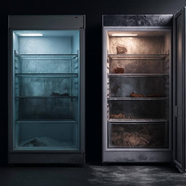 Image de réfrigérateurs commerciaux montrant des signes indiquant qu'un réfrigérateur commercial nécessite une réparation.