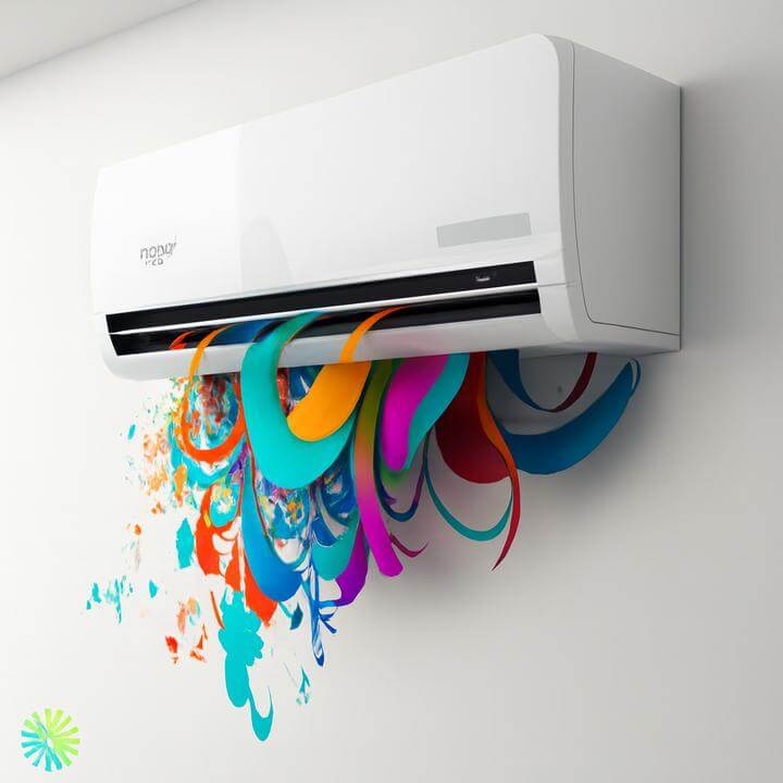 Les thermopompes murales mini split sont-elles bruyantes? (Guide 2026) - Image d'une thermopompe murale moderne avec des motifs colorés