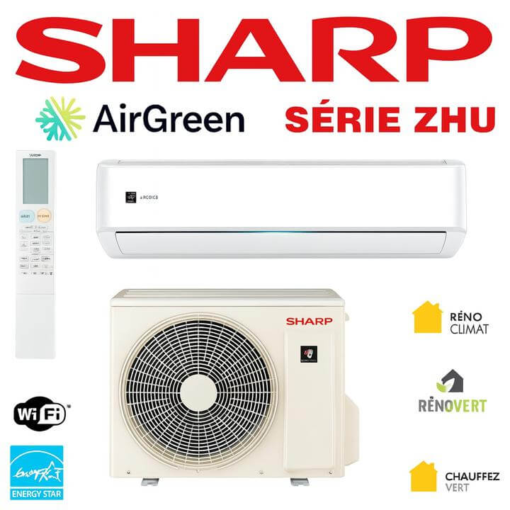 Installation d'une Thermopompe Murale Sharp ZHU à Châteauguay, Rive Sud avec structure de montage, intérieur blanc moderne.