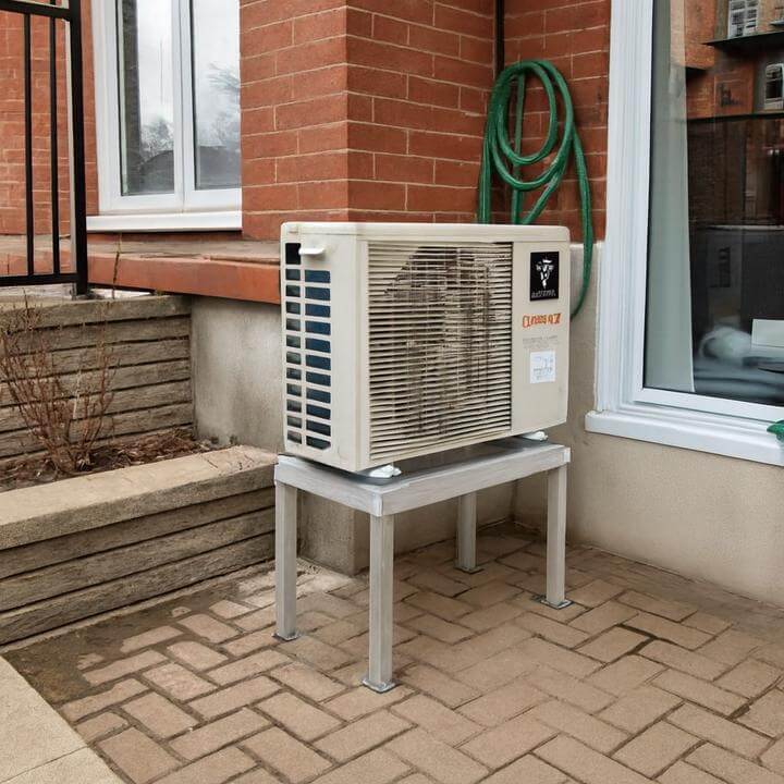 Installation d'une Thermopompe Murale Sharp ZHU à Mercier–Hochelaga-Maisonneuve, Montréal, montrant l'unité extérieure sur un mur en brique.