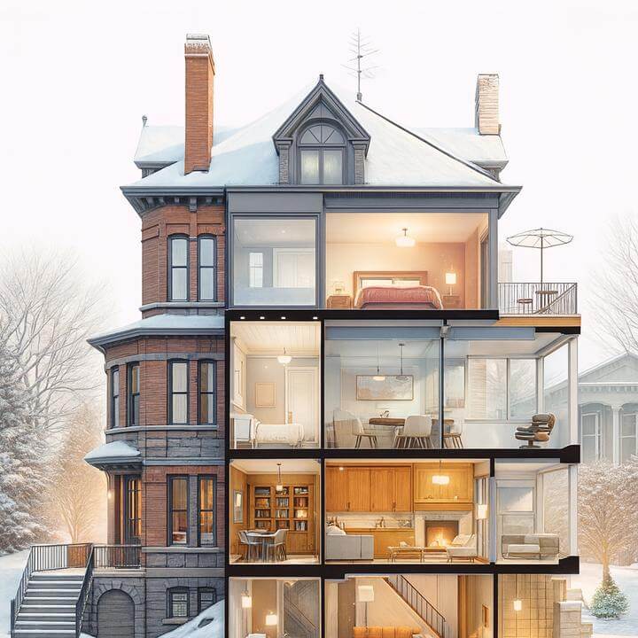Diagramme d'une maison illustrant les inconvénients des systèmes de thermopompe MultiZone.