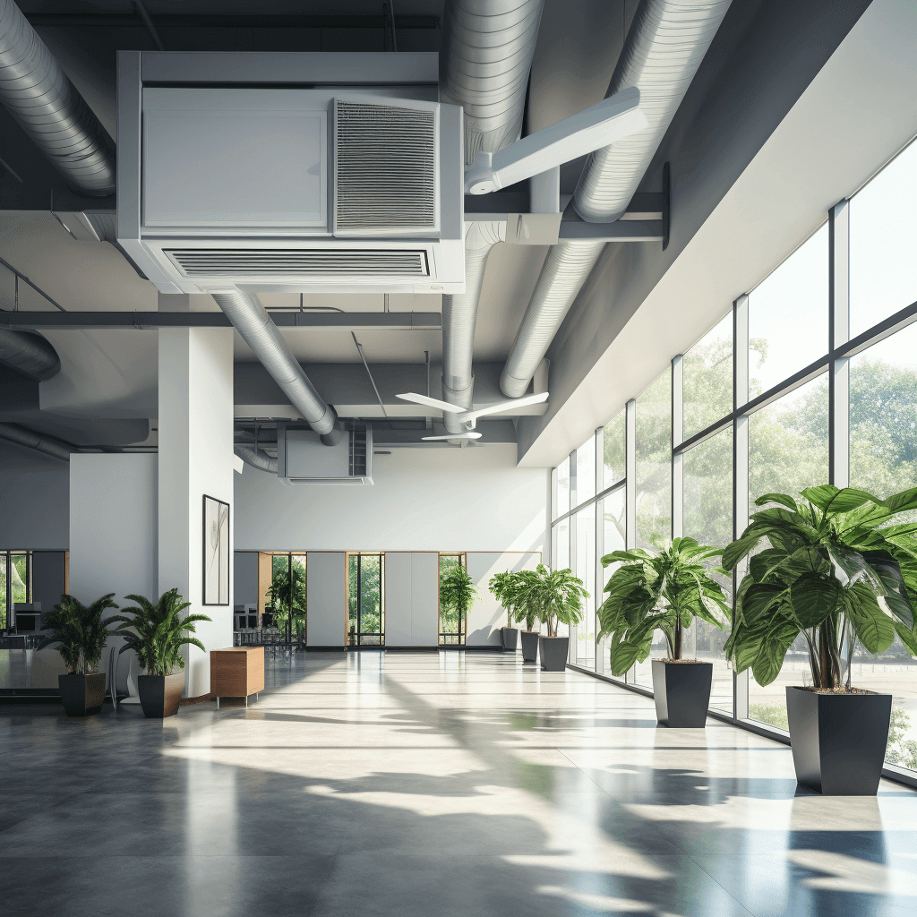 Commercial HVAC system demonstrating 'Comment un système de CVC commercial filtre-t-il l'air?' in a modern building.