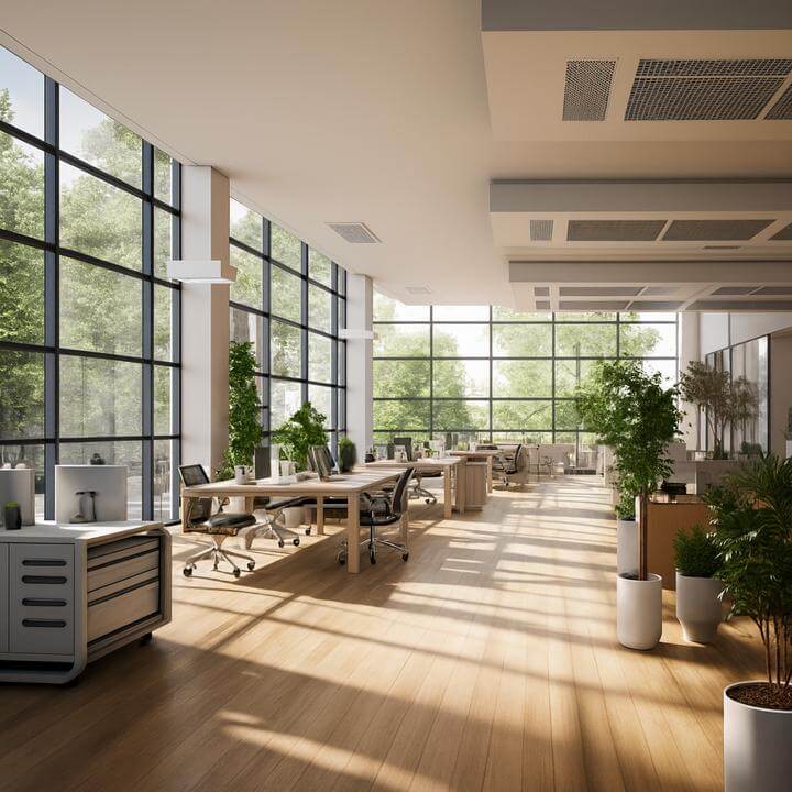 Open office layout with modern CVC system, ideal for "Puis-je obtenir une solution CVC personnalisée pour la disposition spécifique de mon bureau?"