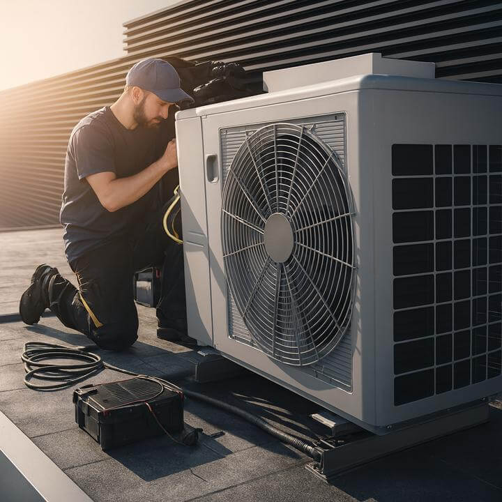 Système CVC moderne installé sur un bâtiment commercial ancien, soulignant la question : Les bâtiments commerciaux plus anciens peuvent-ils bénéficier de la mise à niveau CVC?