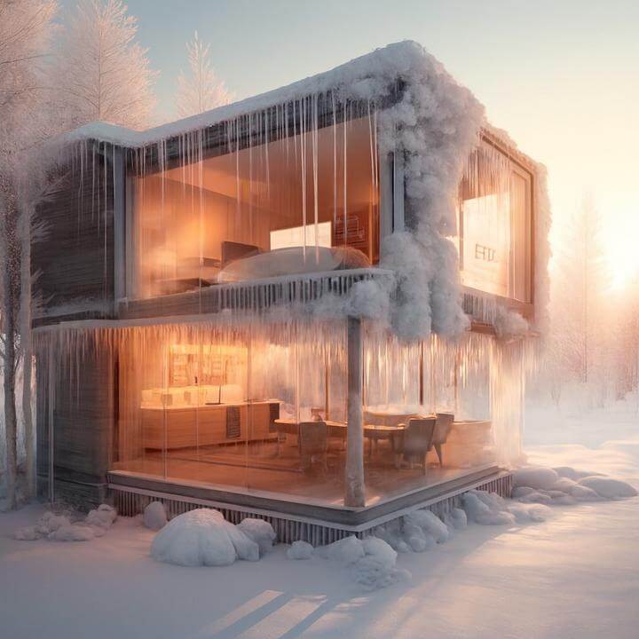 Un système de thermopompe MultiZone peut-il fonctionner par temps froid? Maison chauffée en hiver avec neige environnante.