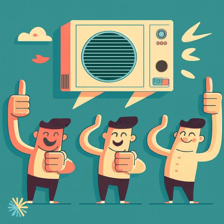 Illustration of three people approving a ductless wall-mounted heat pump