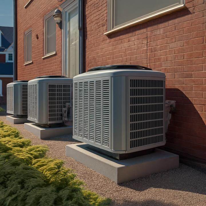 Quels sont les avantages d'un système de thermopompe centrale ? Unité extérieure montée sur le mur d'une maison.